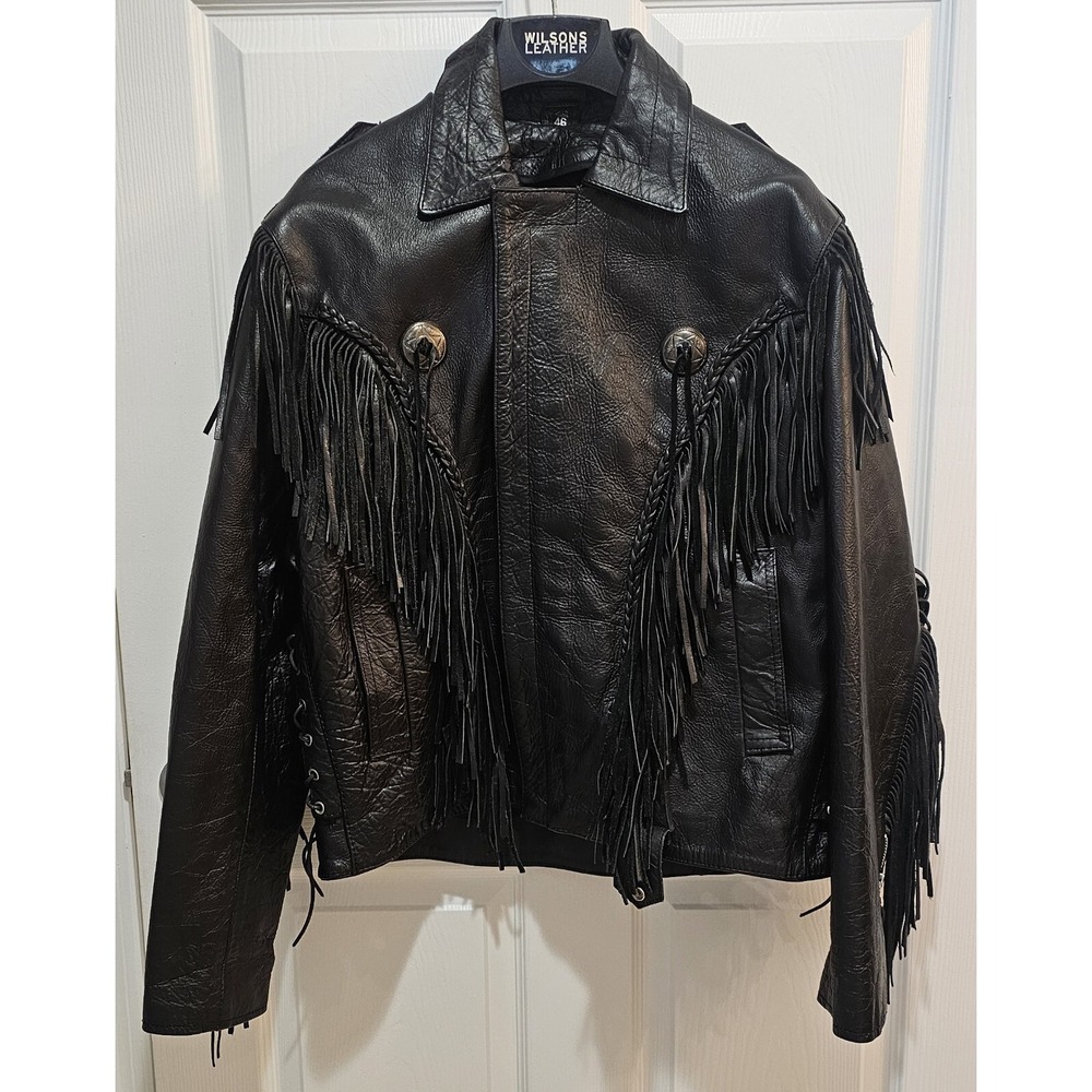 Motorcycle BikerJacket SZ 46 Leather Fringes Western